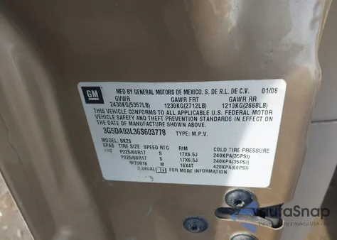 2006 Buick Rendezvous Cx из США, поврежденный, VIN 3G5DA03L36S603778